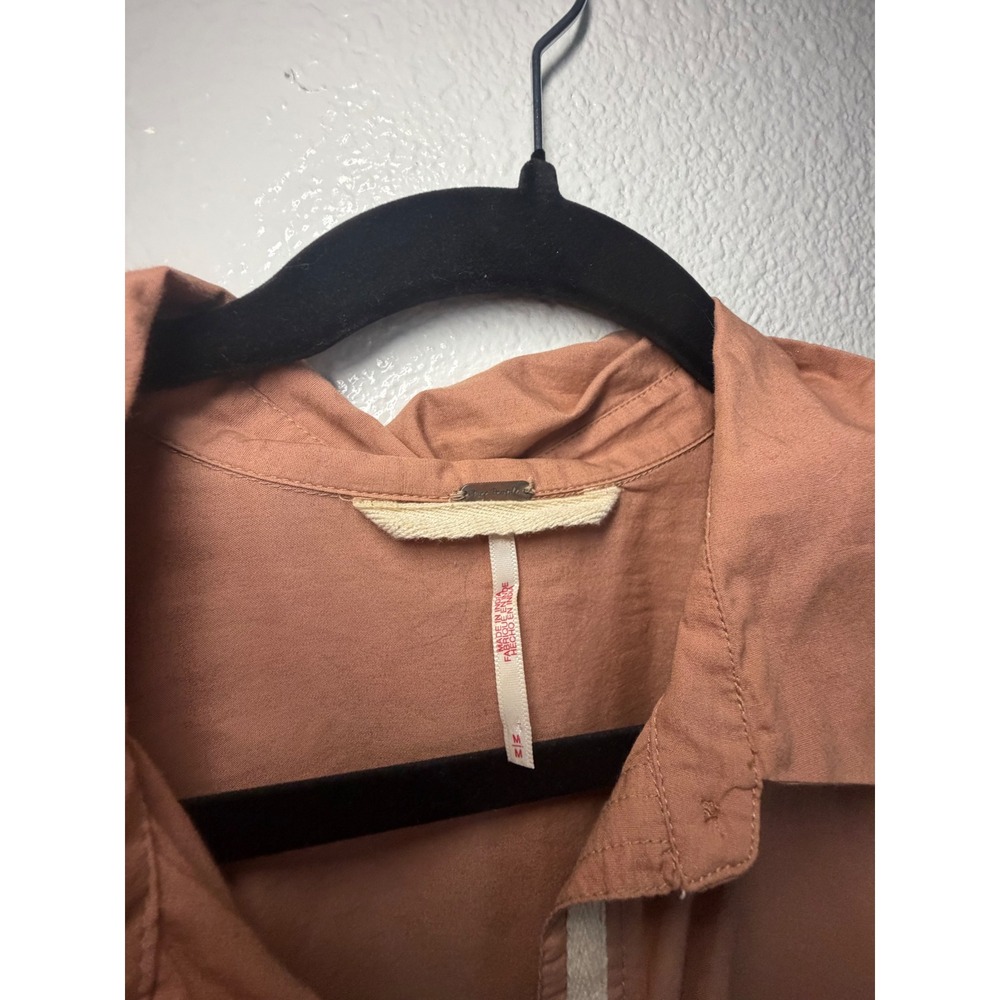 Free People Women Terracotta Tiered Button Down Mini Dress Balloon Sleeve Size M - Picture 3 of 9